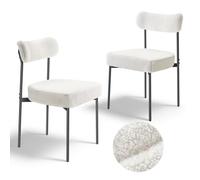 VEVOR Sedie in Stile Moderno di Metà Secolo Sherpa 545 x 500 x 795 mm Sedia Laterale Imbottita per Tavolo da Pranzo con Schienale Curvo e Gambe in Metallo Nero, 2 Pezzi, Seduta Comoda, Bianco