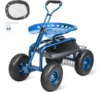 VEVOR Sedile da Giardino a Rotelle Sgabello da Giardinaggio Girevole a 360° su Ruote Gonfiabili Carrello da 25,4cm con Sedile 760x450x960 mm Manico Allungabile Vassoio Porta Attrezzi per Patio Cortile