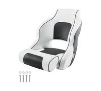 VEVOR Sedile per Barca, Schienale Alto, Sedile Ribaltabile per Barca, con Cuscino in Spugna Spessa e Pelle Impermeabile, Design Ergonomico, per Barche, Yacht, Navi, Bianco e Grigio