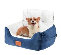 VEVOR Seggiolino Auto per Cani di Piccola Taglia 9kg, Rialzo per Cani, Schienale Alto, Tasca Portaoggetti, Guinzaglio di Sicurezza con Clip, Imbottitura in Cotone PP, Cuccia, Blu Scuro Grigio