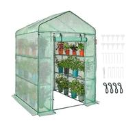 VEVOR Serra Portatile con Ripiani Telone in PE Porta Arrotolabile 141 x 141 x 200 cm Carico Massimo 15 kg da Giardino Cortile Terrazza Struttura Pieghevole, Serra con Ripiani per Piante Fiori Verdure