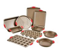 VEVOR Set 10 Teglie da Forno Antiaderenti in Acciaio al Carbonio, Teglie Vassoi da Forno Impilabili con Manici in Silicone, Set di Teglie da Forno per Cucina Pasticceria Biscotti Torte Muffin, Pane