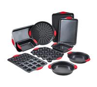 VEVOR Set 10 Teglie da Forno Antiaderenti in Acciaio al Carbonio, Teglie Vassoi da Forno Impilabili Manici in Silicone, Set di Teglie da Forno per Cucina Pasticceria Biscotti Torte Muffin, Pane, Nero
