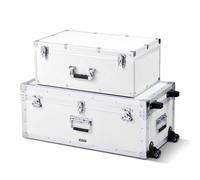 VEVOR Set 2 Valige Portaoggetti in Alluminio con Lucchetto, Baule Porta Utensili in Legno Colore Bianco, Cassa Grande con Rotelle e 3 Maniglie in Metallo per Viaggi Appartamenti Dormitori Campeggi