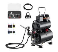VEVOR Set Aerografo 1/6 HP Compressore d'Aria e Serbatoio, 1 Spruzzatore Aerografo Doppia Azione con 3 Ugelli (0,2/0,3/0,5 mm) Flusso d'Aria 23-25 L/min, Decorazione di Torte, Pittura di Modelli