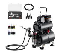 VEVOR Set Aerografo 1/6 HP Compressore d'Aria e Serbatoio, 1 Spruzzatore Aerografo Doppia Azione con 3 Ugelli (0,2/0,3/0,5 mm) Flusso d'Aria 23-25 L/min, Decorazione di Torte, Pittura di Modelli