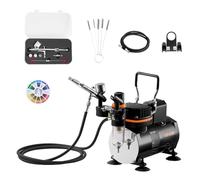 VEVOR Set Aerografo 1/6 HP con Compressore d'Aria, 1 Spruzzatore Aerografo a Doppia Azione con 3 Ugelli (0,2/0,3/0,5 mm) Set di Pulizia, per Decorazione di Torte, Pittura di Modelli