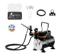 VEVOR Set Aerografo 1/6 HP con Compressore d'Aria, 1 Spruzzatore Aerografo a Doppia Azione con 3 Ugelli (0,2/0,3/0,5 mm) Set di Pulizia, per Decorazione di Torte, Pittura di Modelli