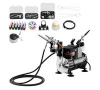VEVOR Set Aerografo 1/6 HP con Compressore d'Aria, 3 Spruzzatori Aerografo a Doppia Azione con 3 Ugelli (0,3/0,3/0,35 mm) Flusso d'Aria 20-23 L/min, per Decorazione di Torte, Pittura di Modelli