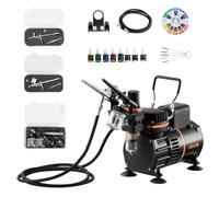 VEVOR Set Aerografo con Compressore d'Aria 1/6 HP, Spruzzatori a Doppia Azione con 3 Ugelli Tubo Flessibile Vernice Acrilica Ventole, Kit Aerografo per Decorazione di Pittura, Modelli