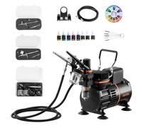 VEVOR Set Aerografo con Compressore d'Aria 1/6 HP, Spruzzatori a Doppia Azione con 3 Ugelli Tubo Flessibile Vernice Acrilica Ventole, Kit Aerografo per Decorazione di Pittura, Modelli