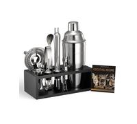 VEVOR Set Agitatore per Cocktail, 13 Pezzi Utensili in Acciaio Inox, Kit Barista Martini con Supporto Bambù Cucchiaio per Miscelatore, Pestello, Colino, Versatori per Liquori, Pinza per Ghiaccio