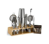 VEVOR Set Agitatore per Cocktail, 13 Pezzi Utensili in Acciaio Inox, Kit da Boston Barista con Supporto Bambù Cucchiaio Miscelatore, Pestello, Versatori per Liquori, Pinza Ghiaccio Argento