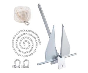 VEVOR Set Ancora Fluke in Acciaio zincato con Catena da 8 Piedi, Corda da 100 Piedi e Due Grilli da 11 mm, Ancora per Barche per Piccole imbarcazioni sotto 30 Piedi, Mari, fiumi e Coste 6 kg