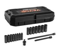 VEVOR Set Bussole a Impatto da 3/8", Set Bussole Profonde da 18 Pezzi, Metriche da 8 a 22 mm, Acciaio Legato CR-V a 6 Punte per Riparazioni Auto, Marcature Dimensioni Struttura Robusta con Valigetta