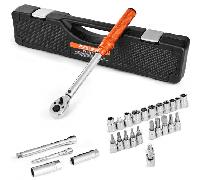 VEVOR Set Chiavi Dinamometriche Clic, 5-60 N.m e 3,7-44,3 lbf-ft Chiave Dinamometrica a Scatto, Bidirezionali, 72 Denti, Bussole, Punte, Barra di Prolunga, Bussole per Candele, Adattatore, Arancione