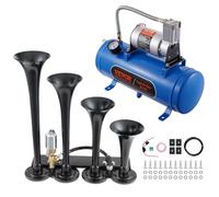 VEVOR Set Clacson da Camion Auto, Set da 4 Trombe Clacson 150 dB per Camioncini, Compressore d'Aria da 12V Pressione 120 PSI, Serbatoio 6 Litri con Manometro per Veicolo a 12V, Camion, Furgone, Barca