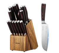 VEVOR Set Coltelli da Cucina con Ceppo e Acciaino Universale da 15 Pezzi, Coltelli Affilati in Acciaio Inossidabile ad Alto Tenore di Carbonio, Coltello da Cucina con Impugnatura Ergonomica