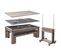 VEVOR Set Combinato Tavolo da Biliardo da 214 cm, con Piano da Pranzo e Ping Pong, 2 Panche per Riporre gli Oggetti e Accessori, Include Porta-Stecche, Spazzola per Gesso, per Sala Ricreativa