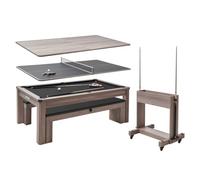VEVOR Set Combinato Tavolo da Biliardo da 214 cm, con Piano da Pranzo e Ping Pong, 2 Panche per Riporre gli Oggetti e Accessori, Include Porta-Stecche, Spazzola per Gesso, per Sala Ricreativa
