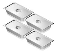 VEVOR Set Contenitore per Alimenti Antiaderente da Cucina Confezione 4 Pezzi con Coperchio, Vassoio Contenitore da Tavolo in Acciaio Inox Bacinelle Spessore 0,8mm per Catering Uso Commerciale