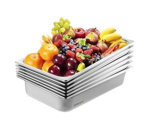 VEVOR Set Contenitore per Alimenti Antiaderente da Cucina Confezione 6 Pezzi, Vassoio Contenitore da Tavolo in Acciaio Inox Bacinelle Profondità 107mm per Catering Uso Commerciale Senza Coperchio