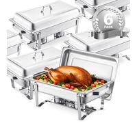 VEVOR Set da Buffet per Scaldavivande 7,5 L Scaldavivande Rettangolare in Acciaio Inox, 6 Pezzi, con 6 Padelle di Dimensioni Standard, Coperchio Supporto per Padella per Acqua e Carburante, Argento