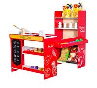 VEVOR Set da Gioco per Bambini, Giocattolo Educativo in Legno con Borsa della Spesa, Set di Giocattoli per Bambini con Nastro Trasportatore, Scanner, Registratore di Cassa, Scala Realistica