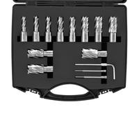 VEVOR Set di 11 Punte per Svasatore Frese Anulari con Attacchi Weldon Diametro 11-27 mm Profondità di Foratura 25 mm in Acciaio Rapido HSS, Punte Svasatore per Trapano Magnetico Foratura Metalli 13 Pz