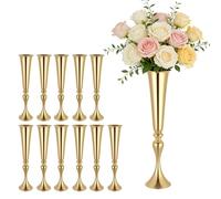 VEVOR Set di 12 Vasi Decorativi Centrotavola per Matrimonio in Metallo, 12 Vasi Supporto per Composizioni Floreali Altezza 55 cm per Decorazioni Banchetti Feste Casa, Finitura Galvanizzata Oro