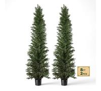 VEVOR Set di 2 Alberi Artificiali di Cedro da 2438 mm, Piante Verdi in PE, Albero Topiario Finto con Vaso, Pianta Decorativa Ideale per Interni ed Esterni, Ingresso, Veranda, Balcone, Patio e Giardino