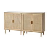 VEVOR Set di 2 Armadietti in Rattan, Armadio Portaoggetti in Rattan con 4 Ante Magnetiche e Ripiani Regolabili, Credenza Portaoggetti per Corridoio, Ingresso, Soggiorno o Cucina, Mobiletto da Casa