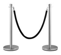 VEVOR Set di 2 pezzi Set di candelieri, Set di barriera con corda in velluto 1,5 m, Barriera per controllo folla argentata con robusta base in cemento e metallo - Montaggio facile da collegare