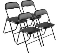 VEVOR Set di 4 Sedie Pieghevoli in Pelle con Struttura in Metallo Resistente e Cuscino Imbottito, Sedie Pieghevoli Portatili per Tavolo da Gioco, Sgabello Impilabile per Casa, Cortile, Giardino, Nero