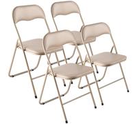 VEVOR Set di 4 Sedie Pieghevoli in Pelle con Struttura in Metallo Resistente e Cuscino Imbottito, Sedie Pieghevoli Portatili per Tavolo da Gioco, Sgabello Impilabile per Casa, Cortile, Colore Cachi