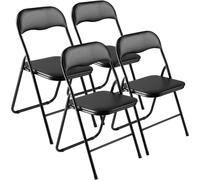 VEVOR Set di 4 Sedie Pieghevoli in Pelle con Struttura in Metallo Resistente e Cuscino Imbottito, Sedie Pieghevoli Portatili per Tavolo da Gioco, Sgabello Impilabile per Casa, Cortile, Giardino, Nero