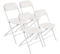 VEVOR Set di 4 Sedie Pieghevoli in Plastica con Struttura in Metallo Resistente, Sedie da Tavolo Portatili per Interni ed Esterni, Sgabello in Metallo Pieghevole per Casa, Cortile, Feste, Bianco