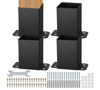 VEVOR Set di 4 Supporti per Pali in Legno 102x102 mm Base per Pali Interni 91x91 mm Ancoraggio per Pali in Acciaio al Carbonio Verniciato a Polvere Supporto Ringhiera Terrazza, Padiglione, Nero Opaco