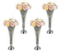 VEVOR Set di 4 Vasi Decorativi Centrotavola per Matrimonio in Metallo, 4 Vasi Supporto per Composizioni Floreali Altezza 51 cm per Decorazioni Banchetti Feste, Colore Argento, Perline di Cristallo