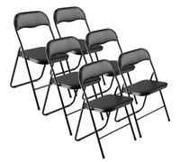 VEVOR Set di 6 Sedie Pieghevoli in Pelle con Struttura in Metallo Resistente e Cuscino Imbottito, Sedie Pieghevoli Portatili per Tavolo da Gioco, Sgabello Impilabile per Casa, Cortile, Feste, Nero