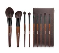 VEVOR Set di 9 Pennelli per Trucco per Fondotinta e Ombretto, Kit di Pennelli per Trucco con Morbida Lana Naturale e Setole Sintetiche Vegane, Impugnatura Ergonomica in Legno, Custodia da Viaggio