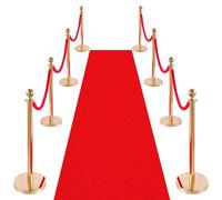 VEVOR Set di Barriere di Controllo della Folla con Tappeto Rosso, 6 Corde di Velluto Rosso, Coda di Pali di Sostegno in Acciaio Inossidabile Dorato con Base Cava per Teatro, Matrimoni, 8 Pezzi