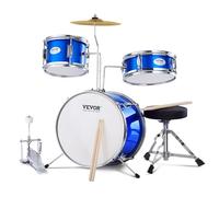 VEVOR Set di Batteria per Bambini, 3 Pezzi, Set di Batteria per Principianti 355,6 mm 2 Paia di Bacchette, Tamburo per Tom, Rullante, Grancassa, Kit di Batteria per Principianti per Bambini, Blu