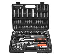 VEVOR Set di Bussole, 108 Pezzi, Set di Bussole e Cricchetti da 6,4/12,7 mm, Misure Metriche da 4 a 32 mm, con Punte, Accessori e Custodia, Acciaio Legato CR-V, per Riparazioni Automobilistiche