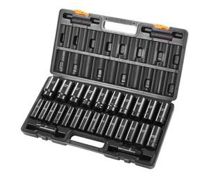 VEVOR Set di bussole a percussione, bussole a percussione da 12,7 mm 26 pezzi, bussole a 6 punti, set di bussole per azionamento da 12,7 mm metrico a impatto 10 mm - 36 mm, costruzione robusta Cr-V