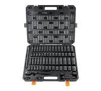 VEVOR Set di Bussole a Percussione da 1/2", Set 65 Pz SAE da 3/8" a 1-1/4" Metrico 10-24 mm, Acciaio Legato Cr-V a 6 Punti per Riparazioni Auto, Indicazioni delle Dimensioni, Set di Bussole Valigetta