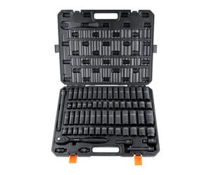 VEVOR Set di Bussole a Percussione da 12,7 mm, Set 65 Pz SAE da 3/8" a 1-1/4" Metrico 10-24 mm, Acciaio Legato Cr-V a 6 Punti per Riparazioni Auto, Indicazioni delle Dimensioni, Set di Bussole Valiget