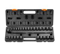 VEVOR Set di bussole a percussione da 3/8", Set di bussole piatte da 29 pezzi SAE 3/8-1" metrico 8-22 mm, Acciaio legato CR-V a 6 punti per riparazione auto, Kit di attrezzi con scatola portabile