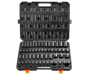 VEVOR Set di bussole per avvitatore a percussione da 3/8 e 1/2 pollici, Set di 59 bussole SAE da 5/16 a 1-1/4 pollici e metrico 6-32 mm, Acciaio legato Cr-Mo a 6 punti per riparazioni auto officina