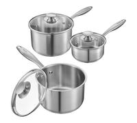 VEVOR Set di Casseruola da Cucina, Capacità 0,95L+1,89L+2,84L con Coperchio in Vetro con Manico Ergonomico, Pentola per Zuppa Latte Verdure in Acciaio Inox, Casseruola da Cucina